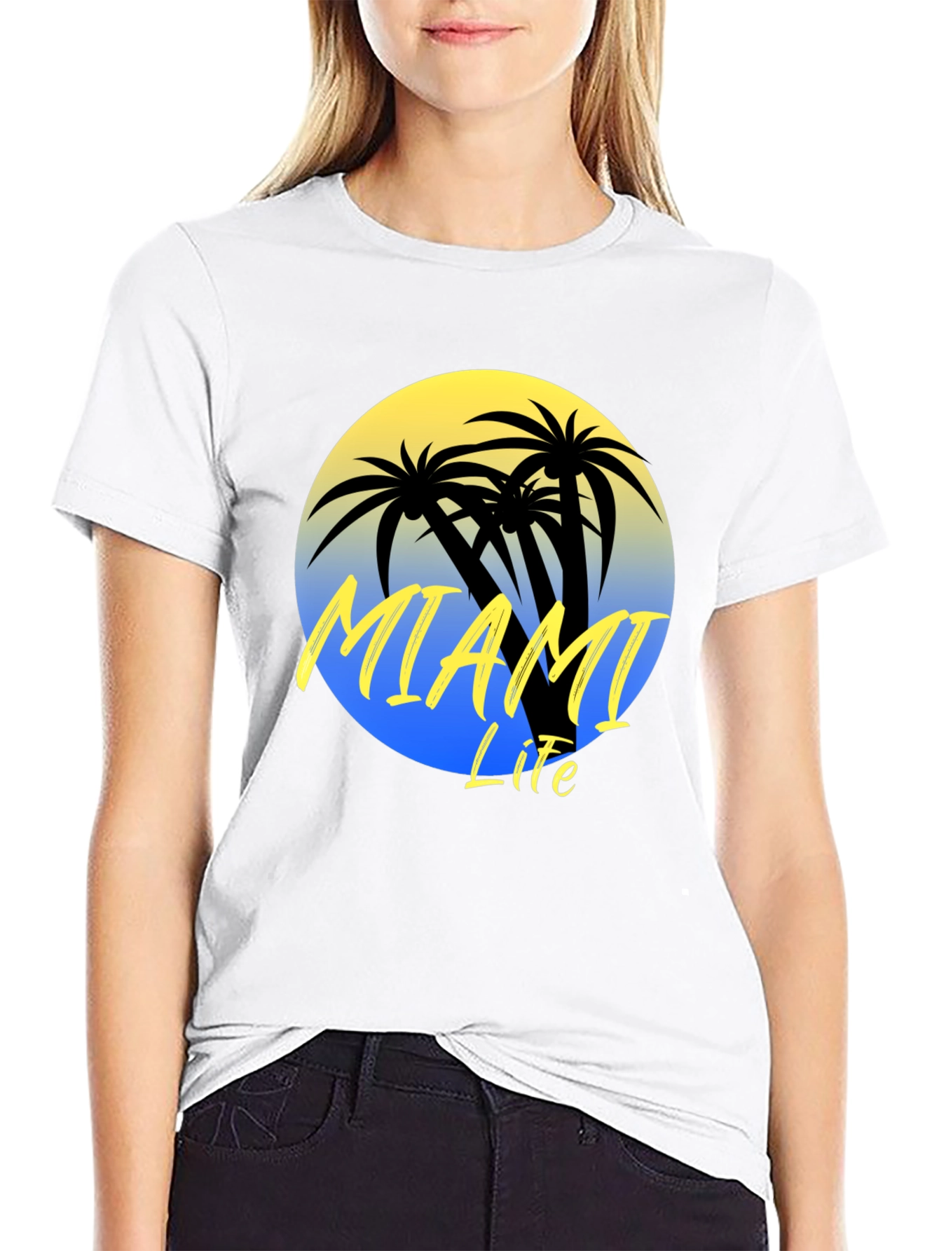 Miami Life Black Graphic T-Shirt Palm Tree Design
