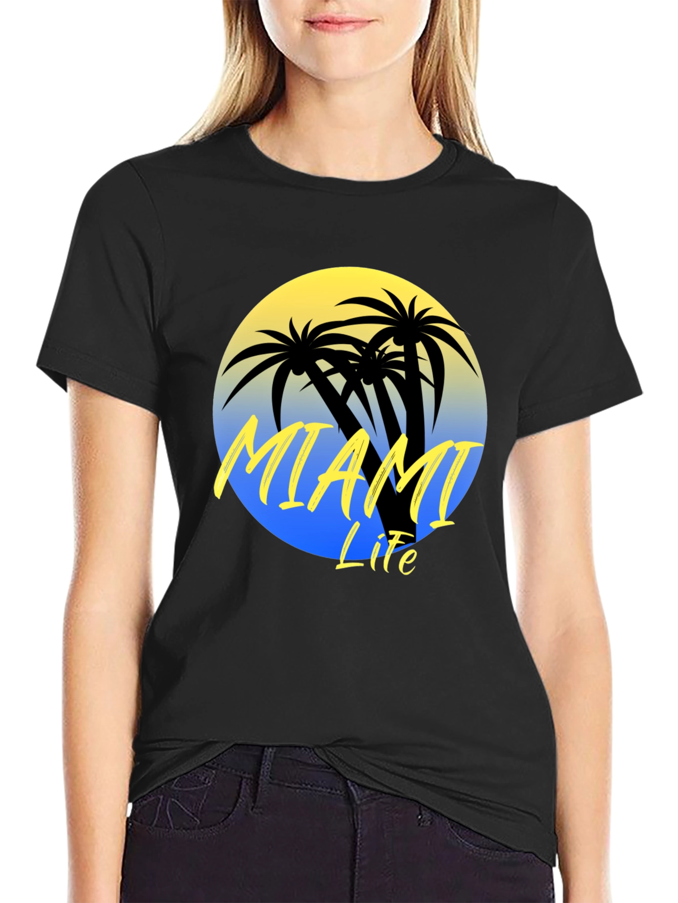 Miami Life Black Graphic T-Shirt Palm Tree Design