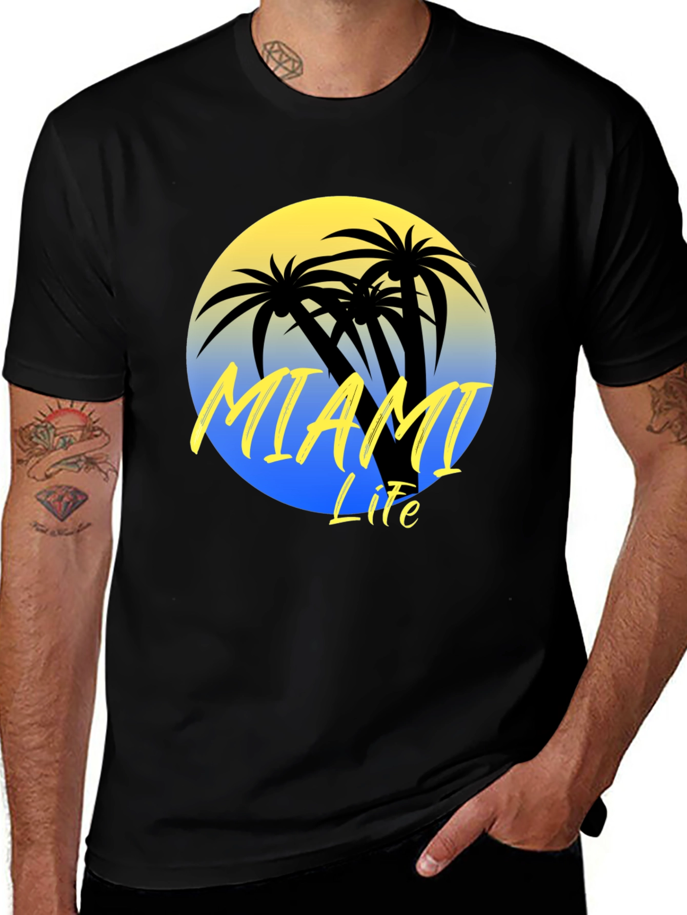 Miami Life Black Graphic T-Shirt Palm Tree Design