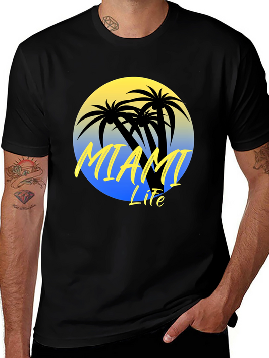 Miami Life Black Graphic T-Shirt Palm Tree Design