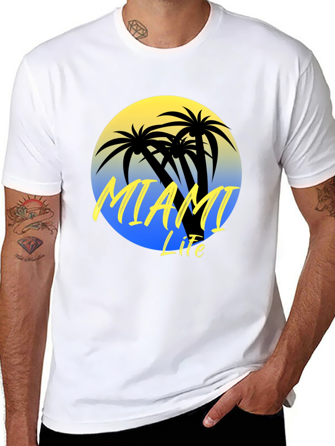 Miami Life Black Graphic T-Shirt Palm Tree Design