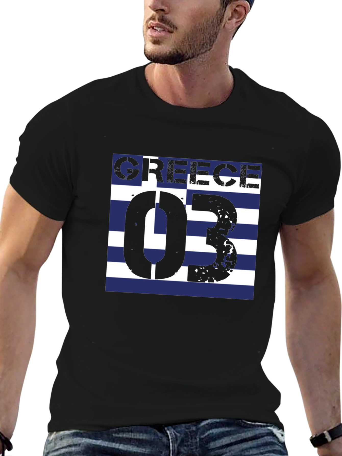 Greece Flag T-Shirt - Black Graphic Tee