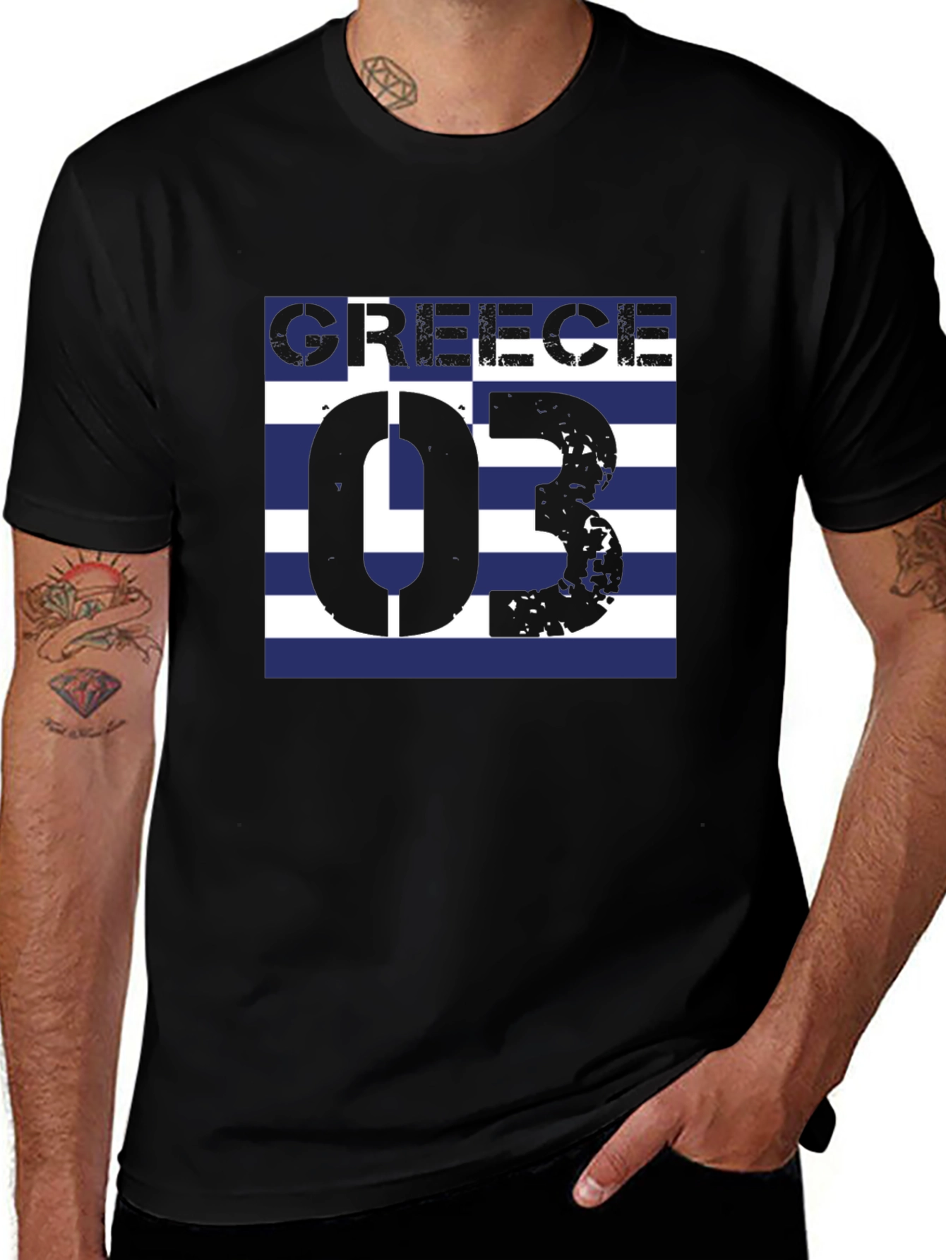 Greece Flag T-Shirt - Black Graphic Tee
