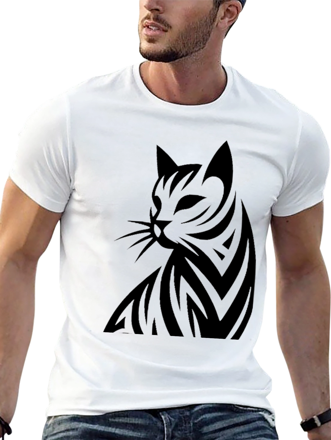 Modern Cat Silhouette Graphic T-Shirt