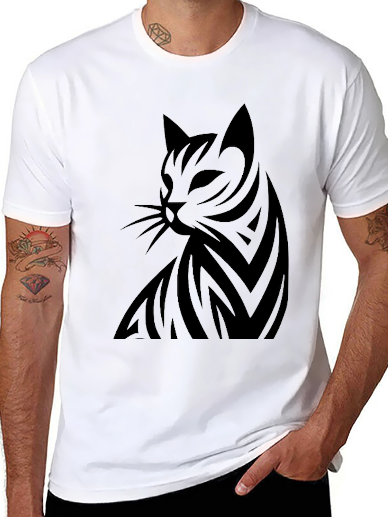 Modern Cat Silhouette Graphic T-Shirt