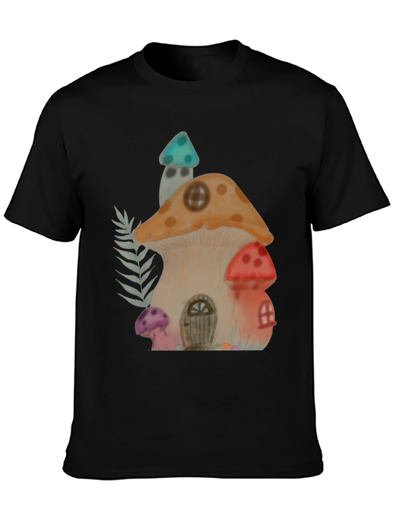 Whimsical Mushroom House Graphic Tee - Unique Design