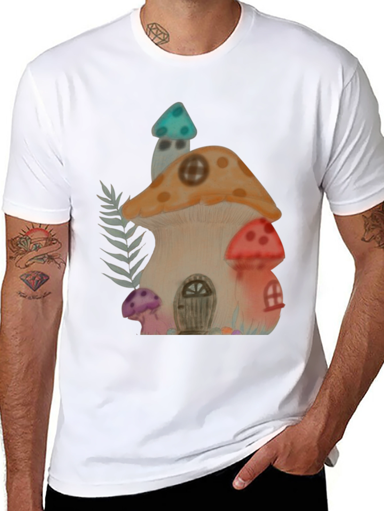 Whimsical Mushroom House Graphic Tee - Unique Design