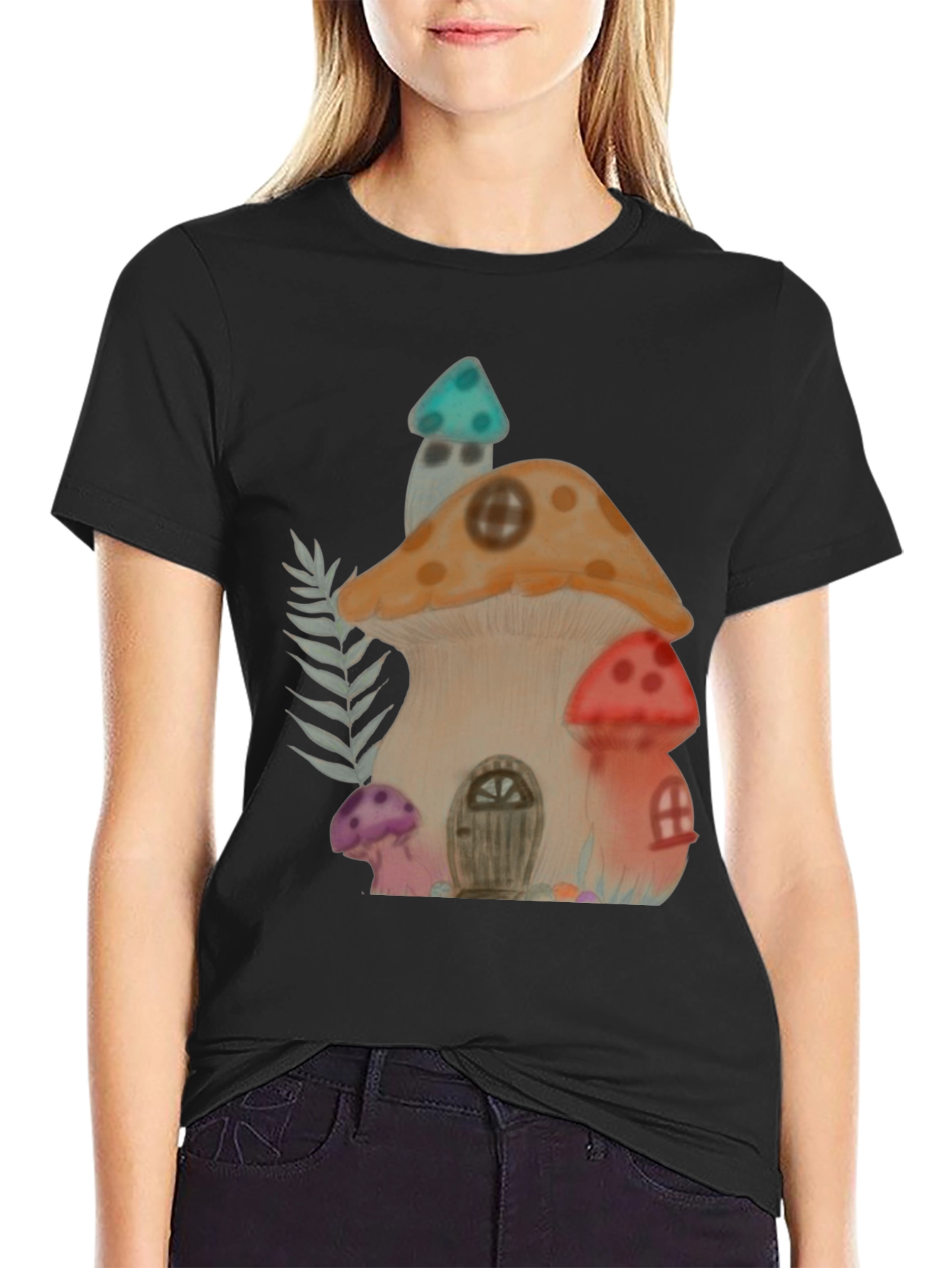 Whimsical Mushroom House Graphic Tee - Unique Design