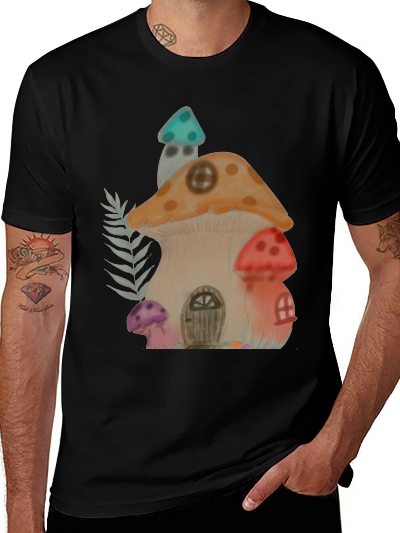 Whimsical Mushroom House Graphic Tee - Unique Design
