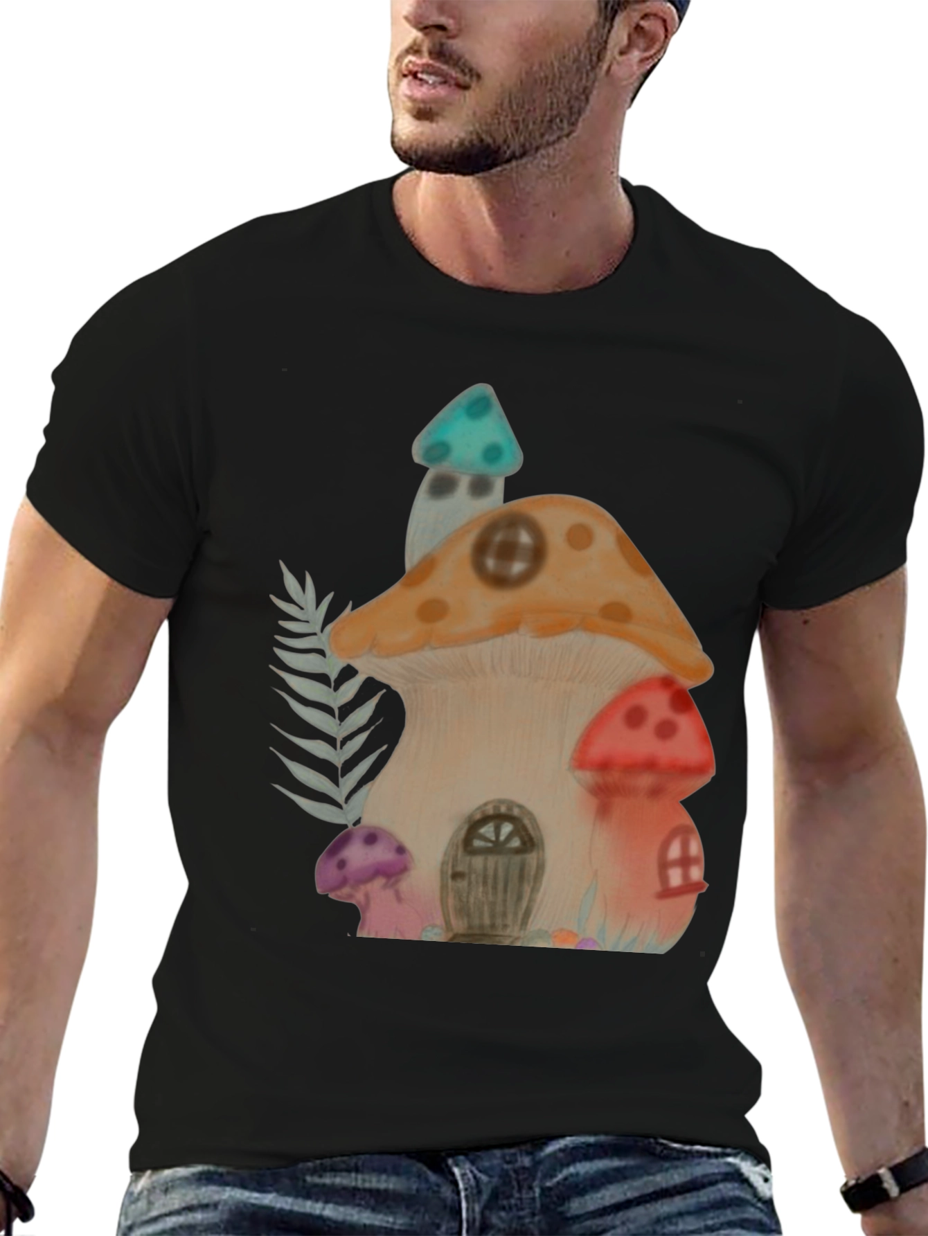Whimsical Mushroom House Graphic Tee - Unique Design