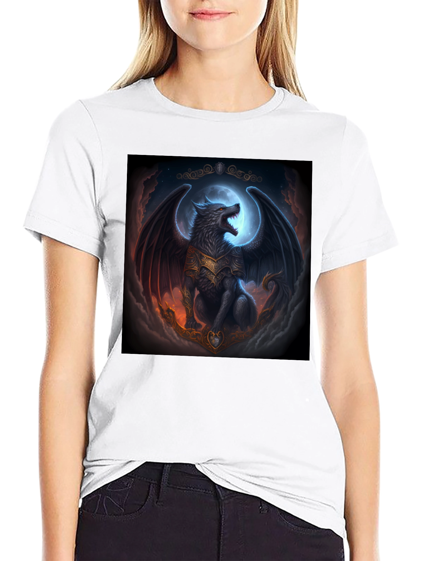 Winged Wolf Graphic T-Shirt - Fantasy Design