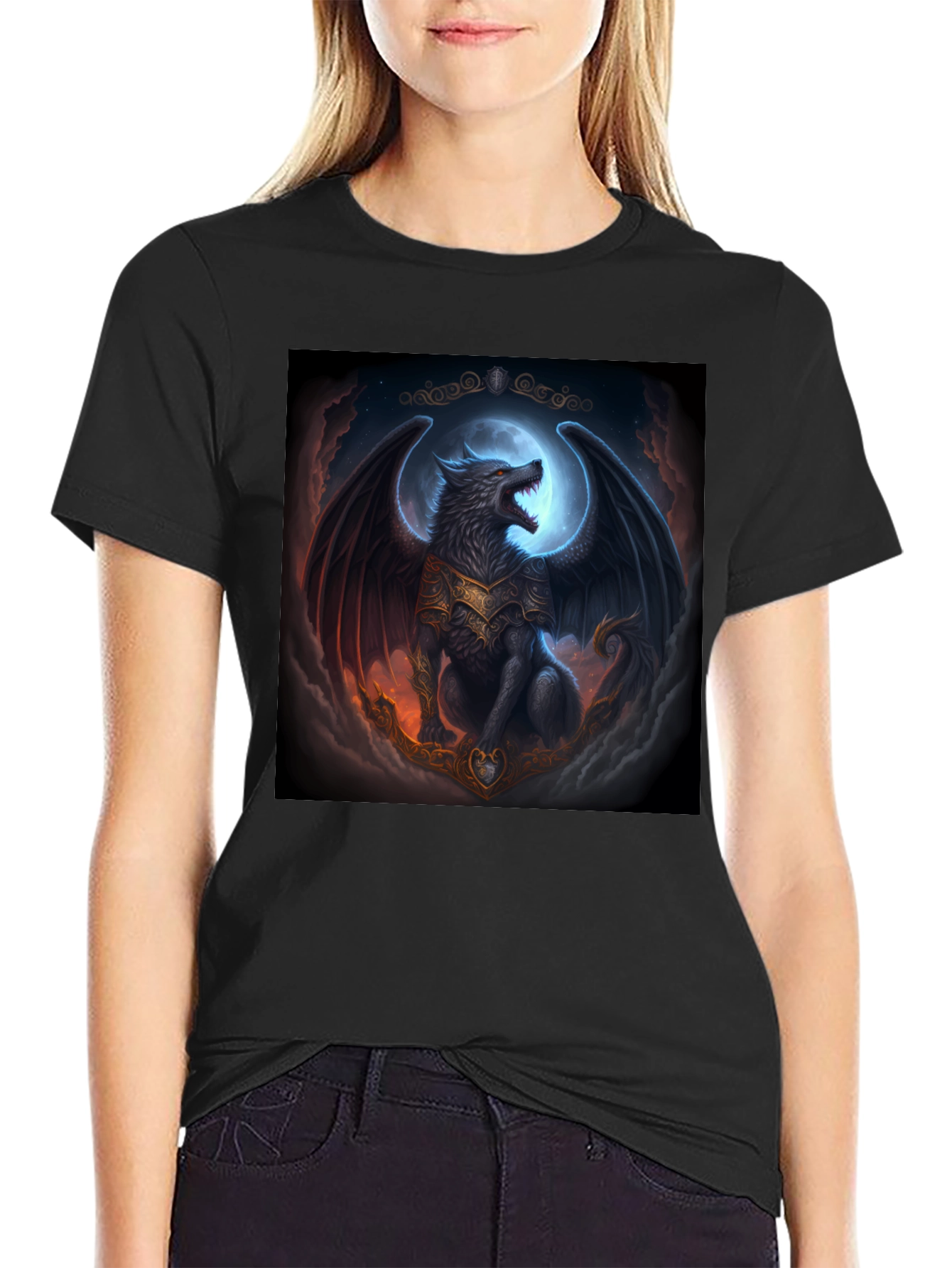 Winged Wolf Graphic T-Shirt - Fantasy Design