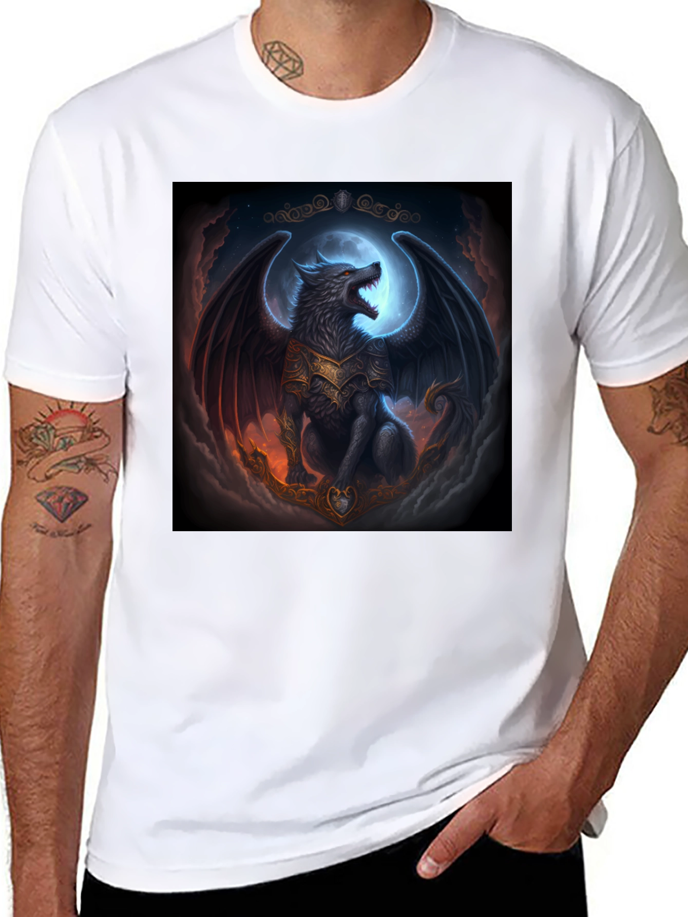 Winged Wolf Graphic T-Shirt - Fantasy Design