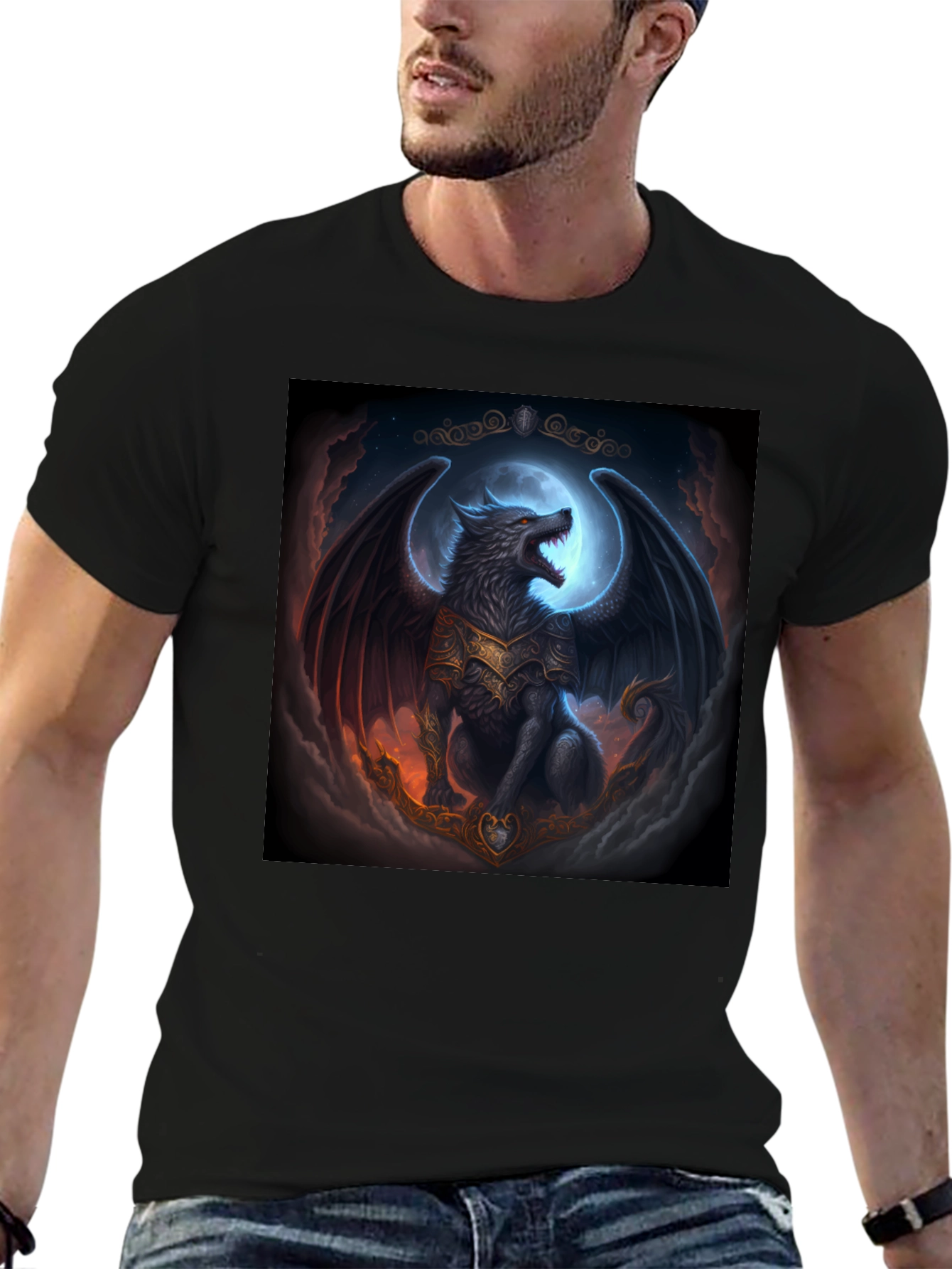 Winged Wolf Graphic T-Shirt - Fantasy Design