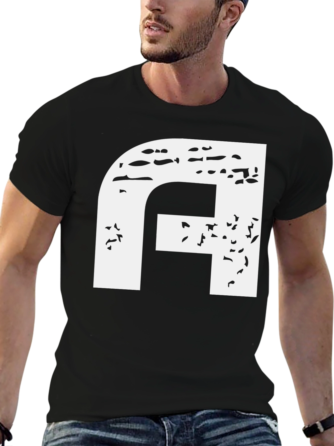 Distressed Letter A Black T-Shirt