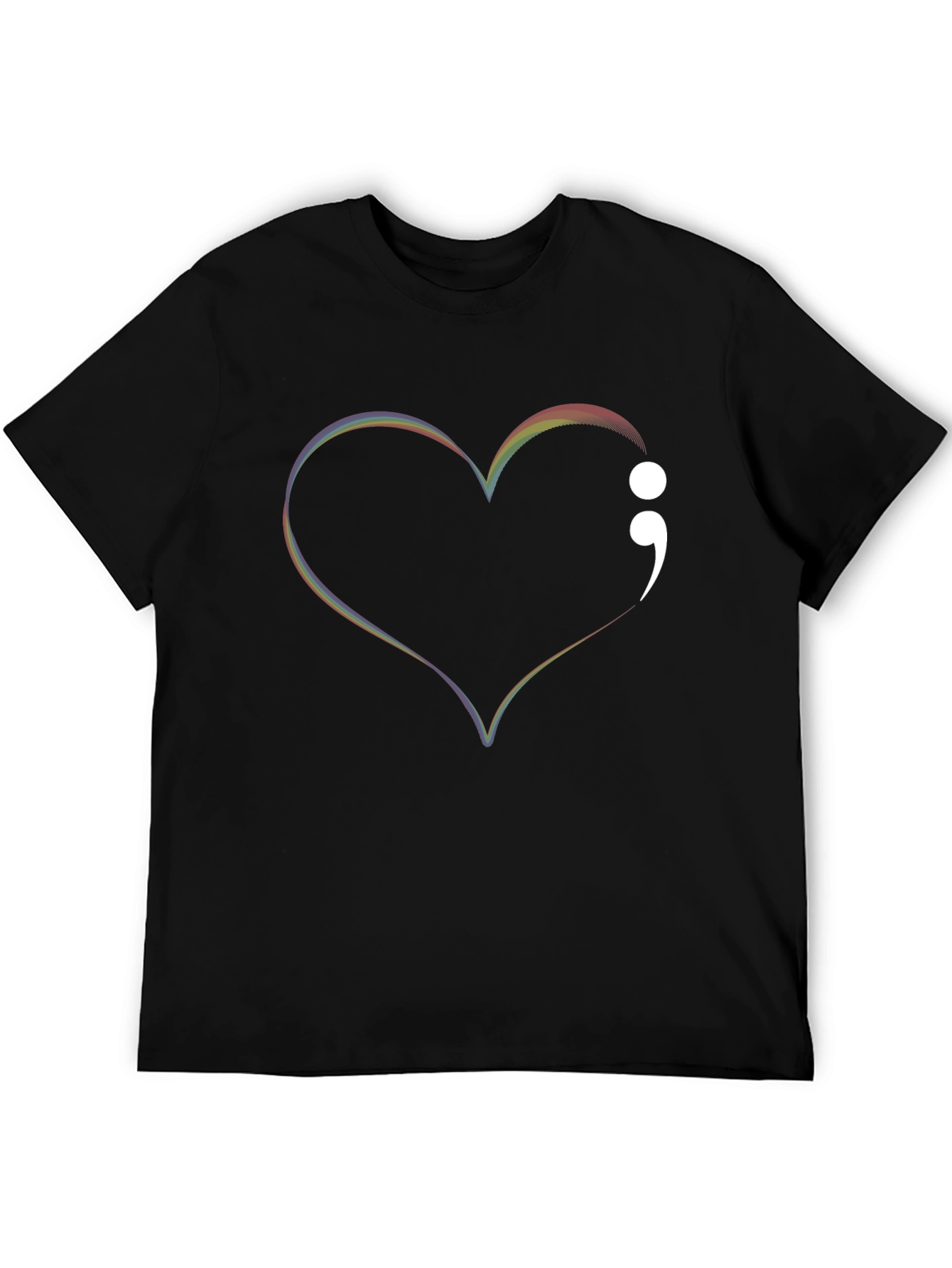 Rainbow Heart Semicolon Black Tee - Mental Health Awareness