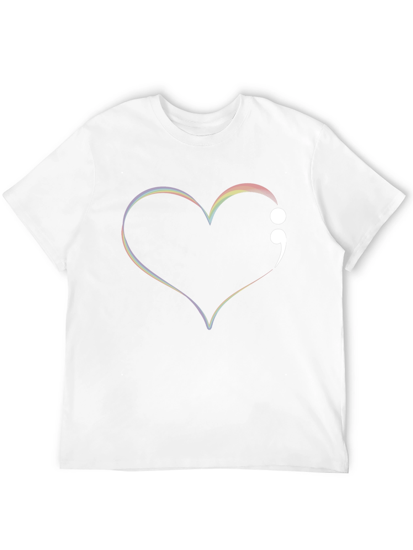 Rainbow Heart Semicolon Black Tee - Mental Health Awareness