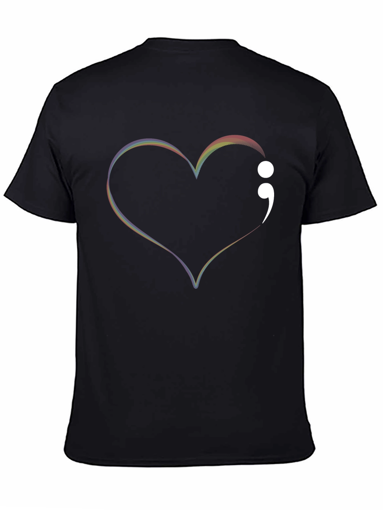 Rainbow Heart Semicolon Black Tee - Mental Health Awareness