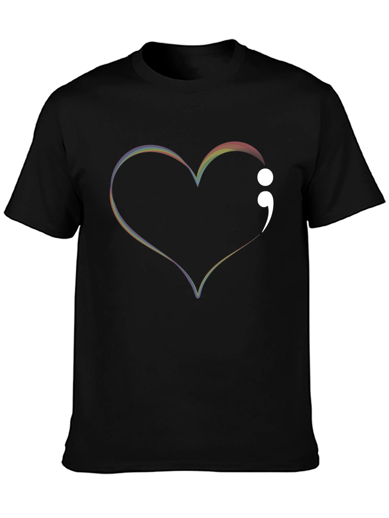 Rainbow Heart Semicolon Black Tee - Mental Health Awareness