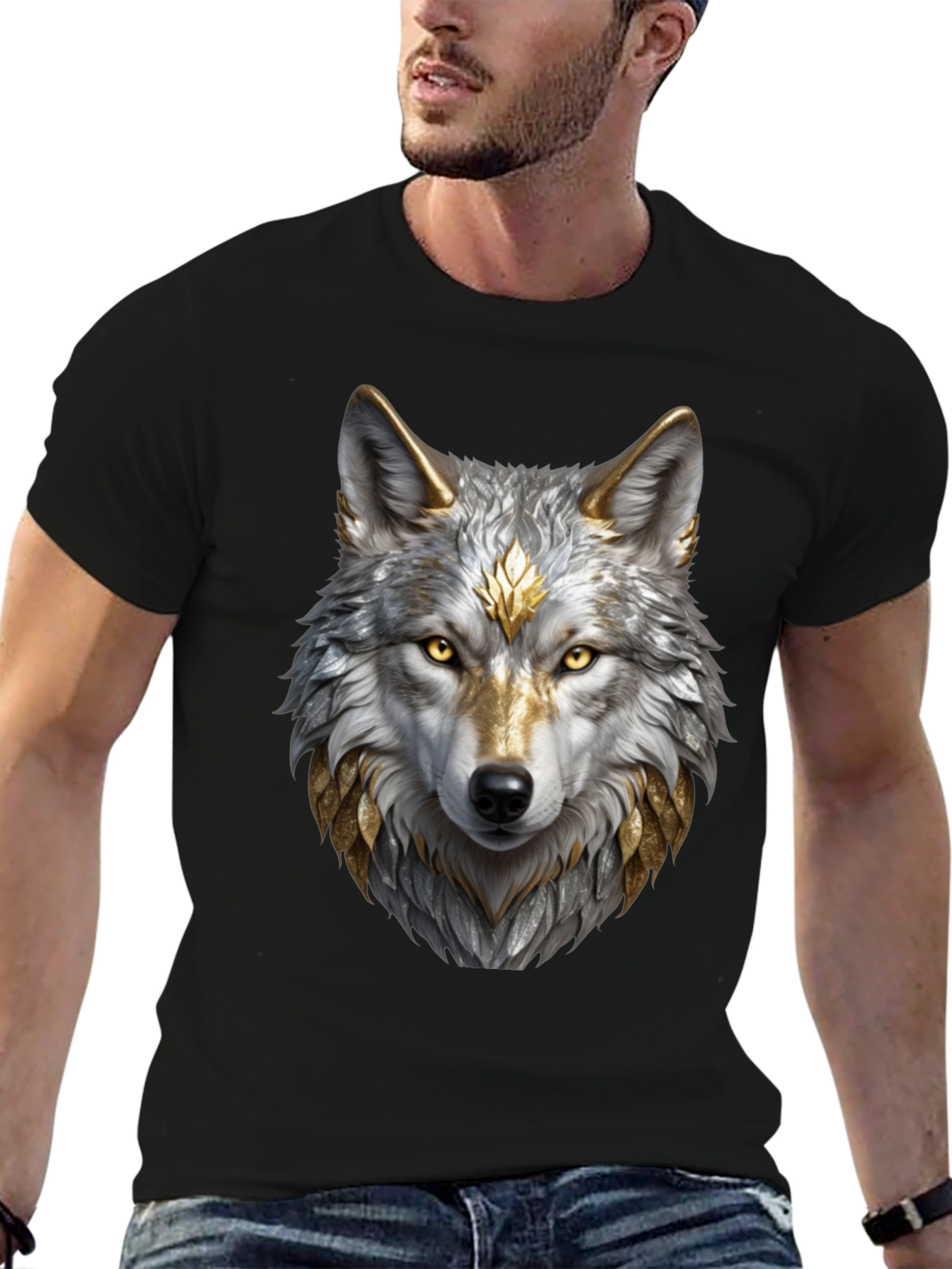 Wolf Graphic Tee - Majestic Animal Design Black Shirt