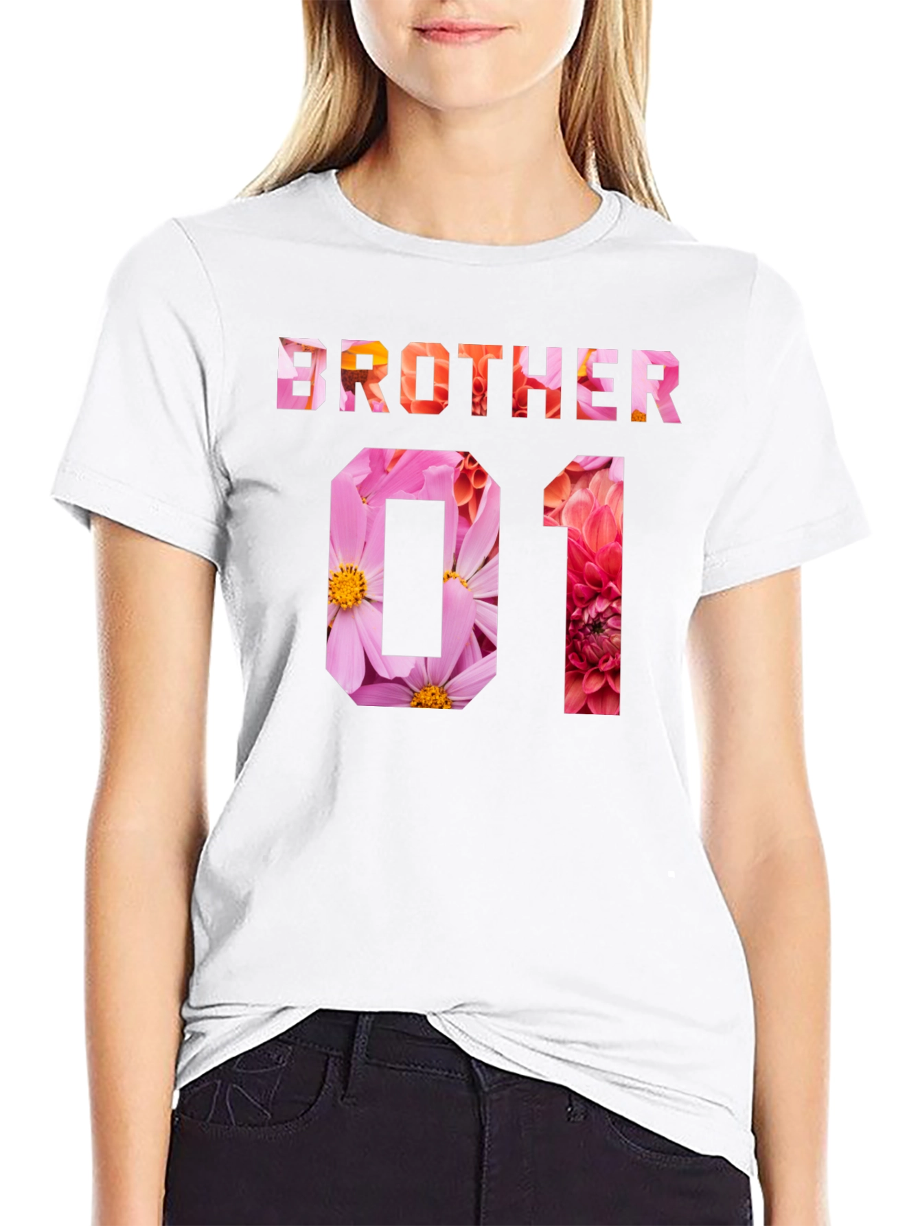Brother 01 Floral Print Black T-Shirt