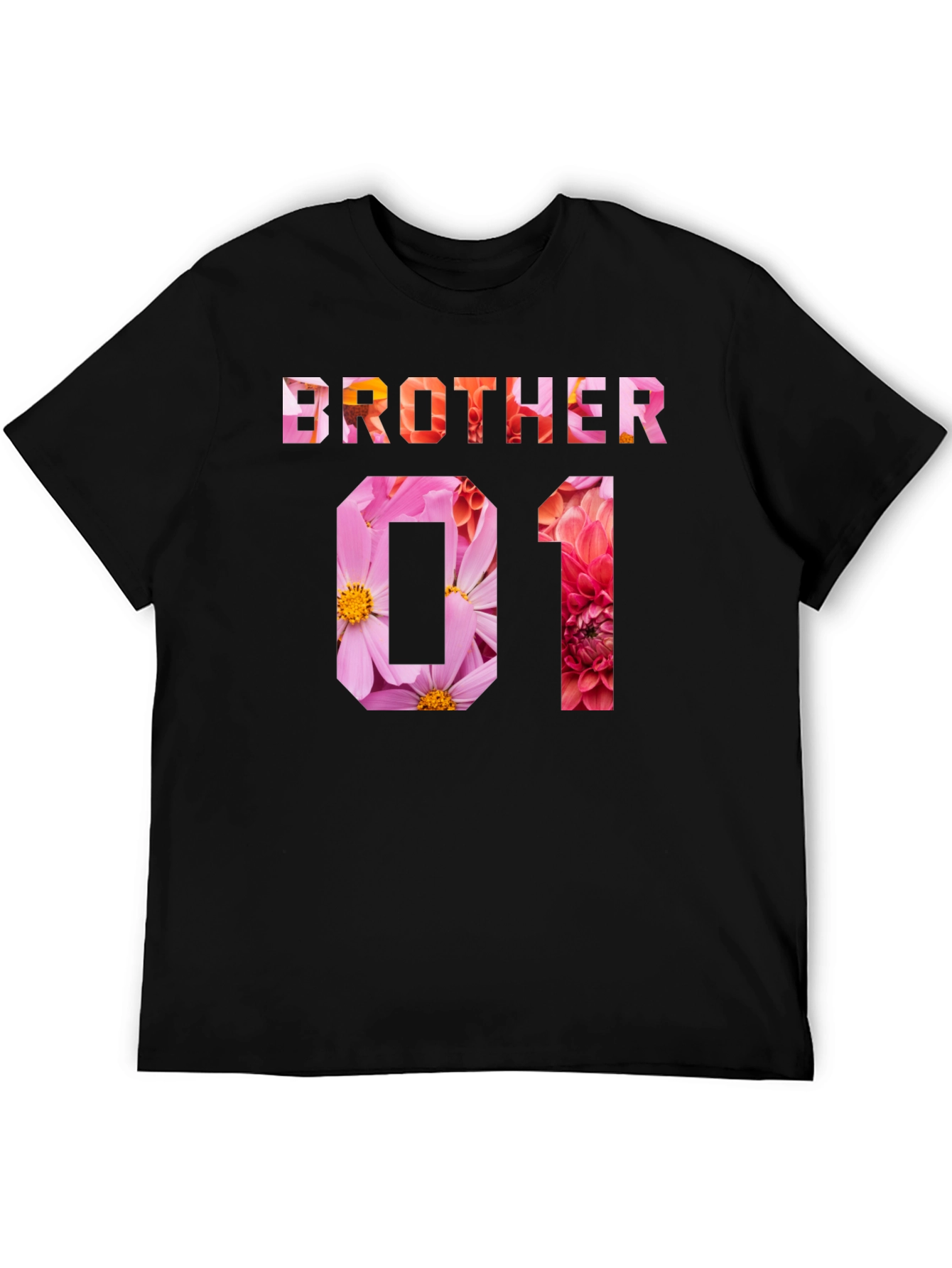 Brother 01 Floral Print Black T-Shirt