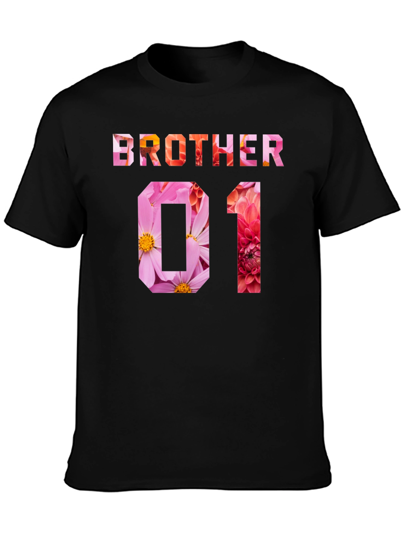 Brother 01 Floral Print Black T-Shirt