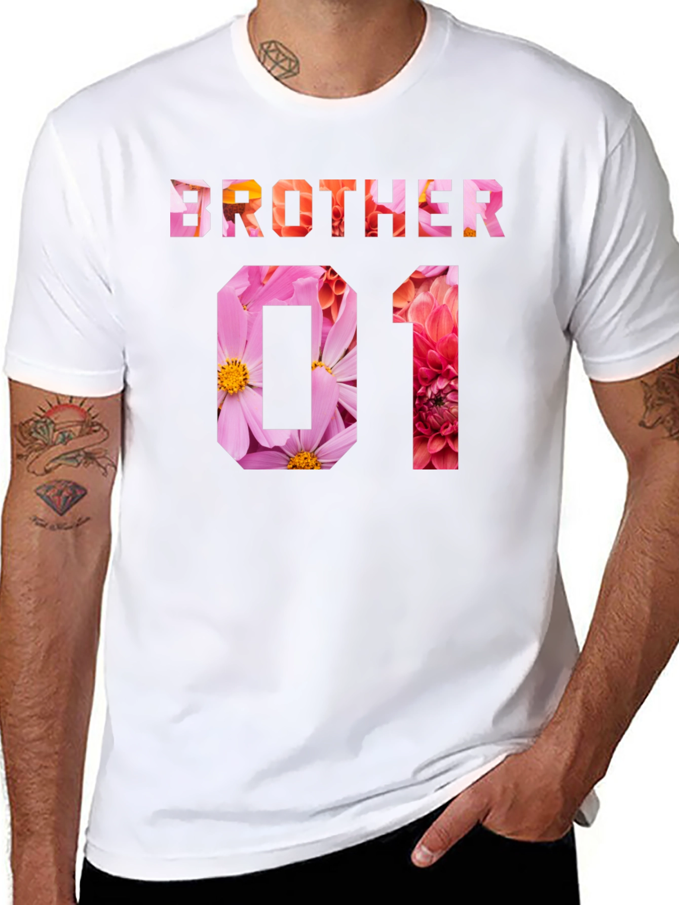 Brother 01 Floral Print Black T-Shirt