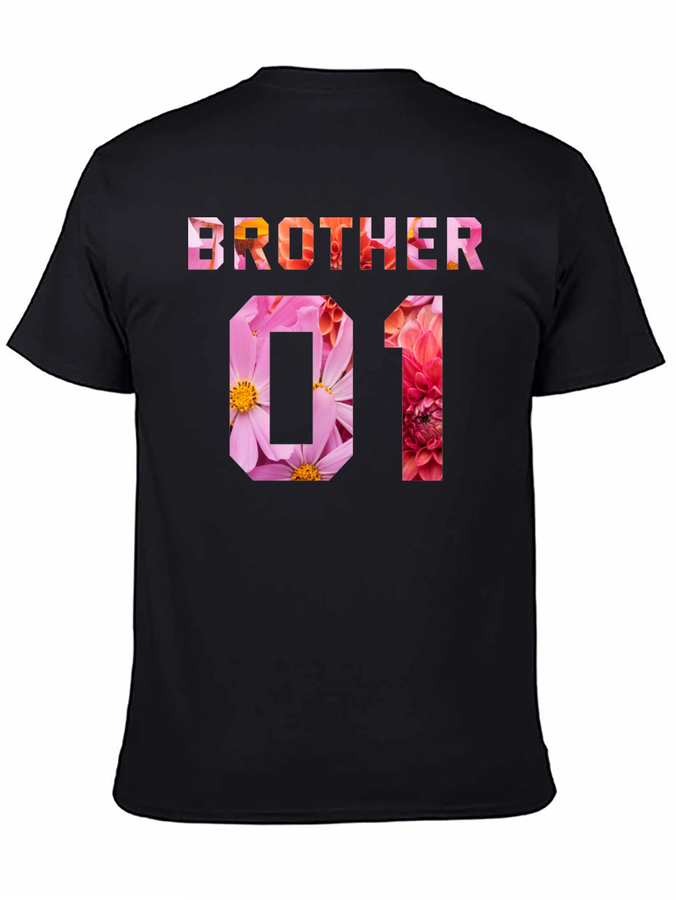 Brother 01 Floral Print Black T-Shirt