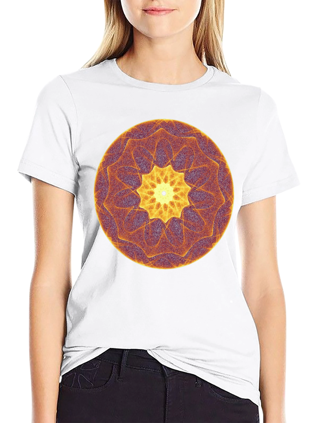 Abstract Mandala Graphic Print T-Shirt - Black