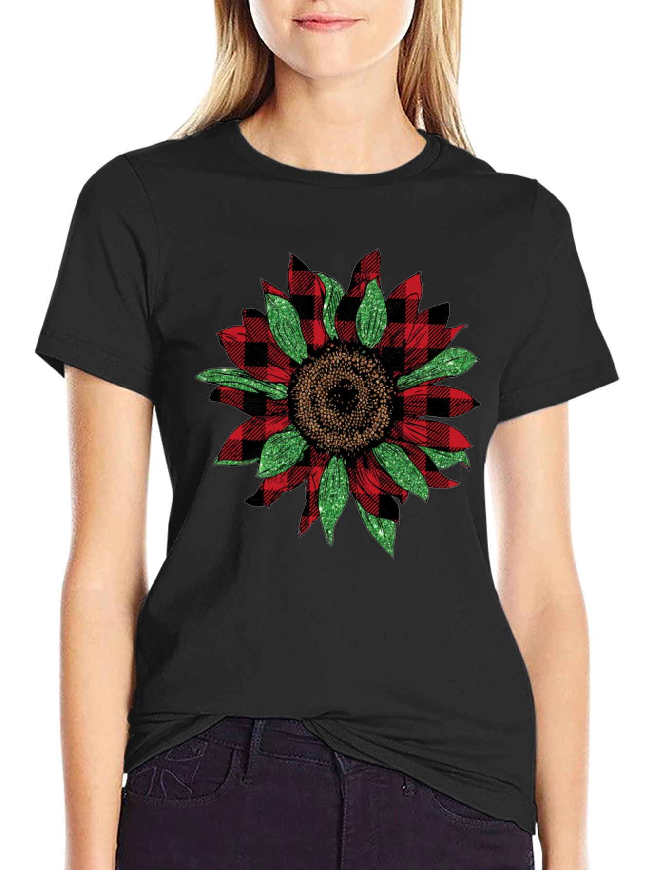 Plaid Sunflower Graphic Tee