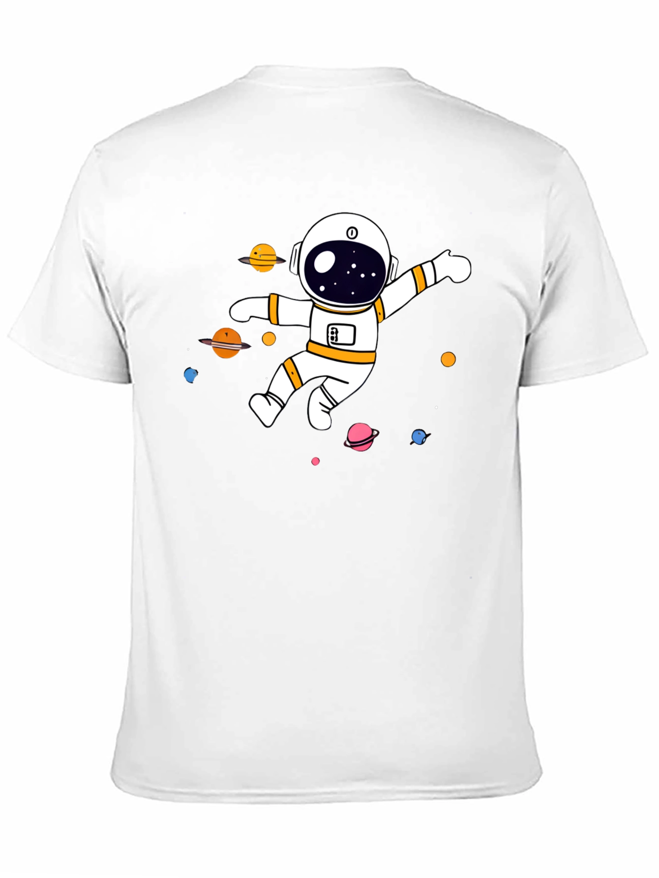 Astronaut & Planets Graphic Tee - Black Cotton T-Shirt