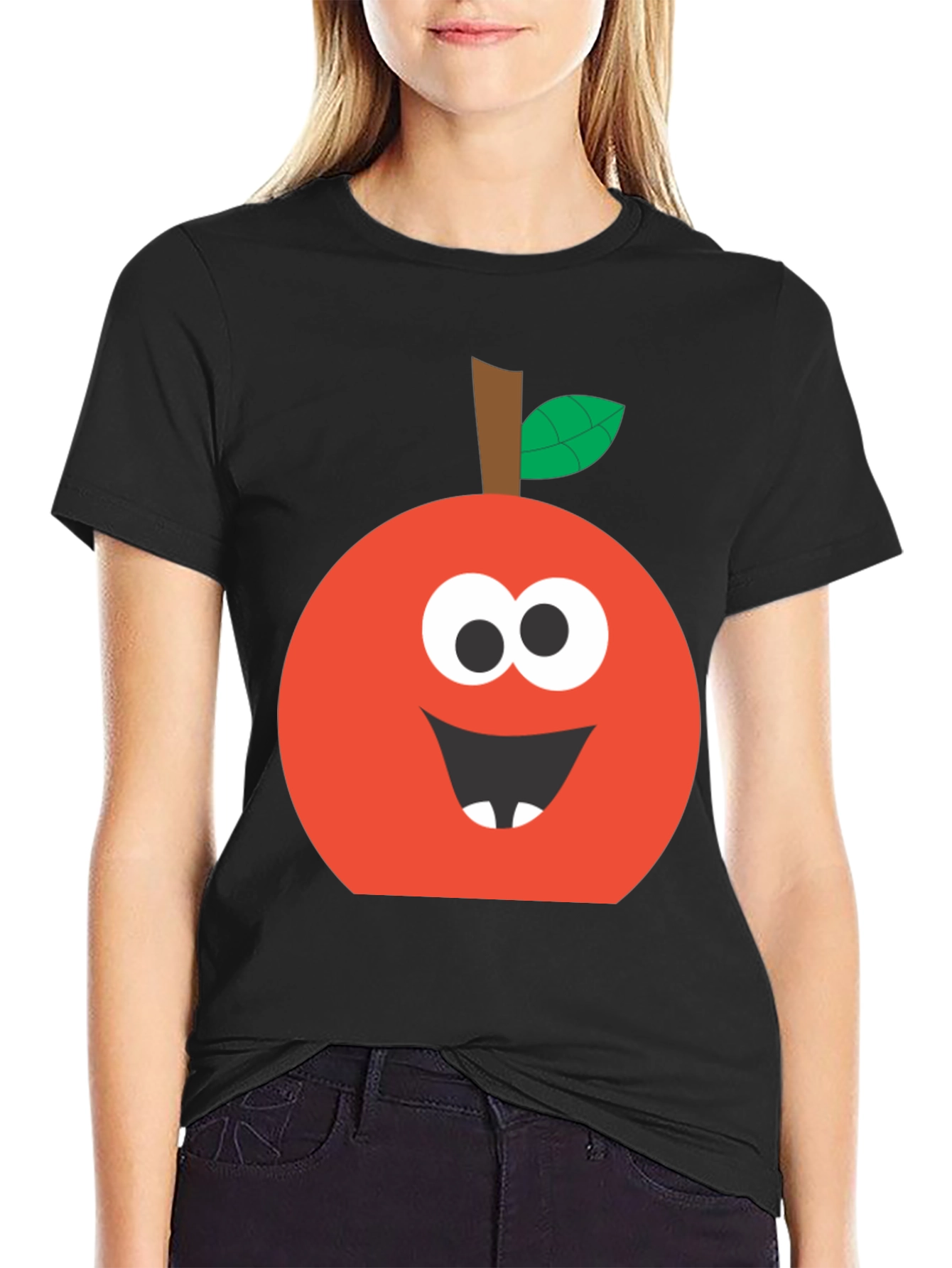 Funny Apple Face T-Shirt - Cute Cartoon Graphic Tee
