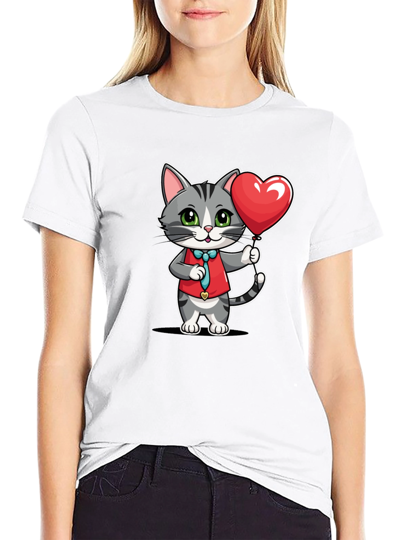 Cute Cat Holding Heart Balloon T-Shirt
