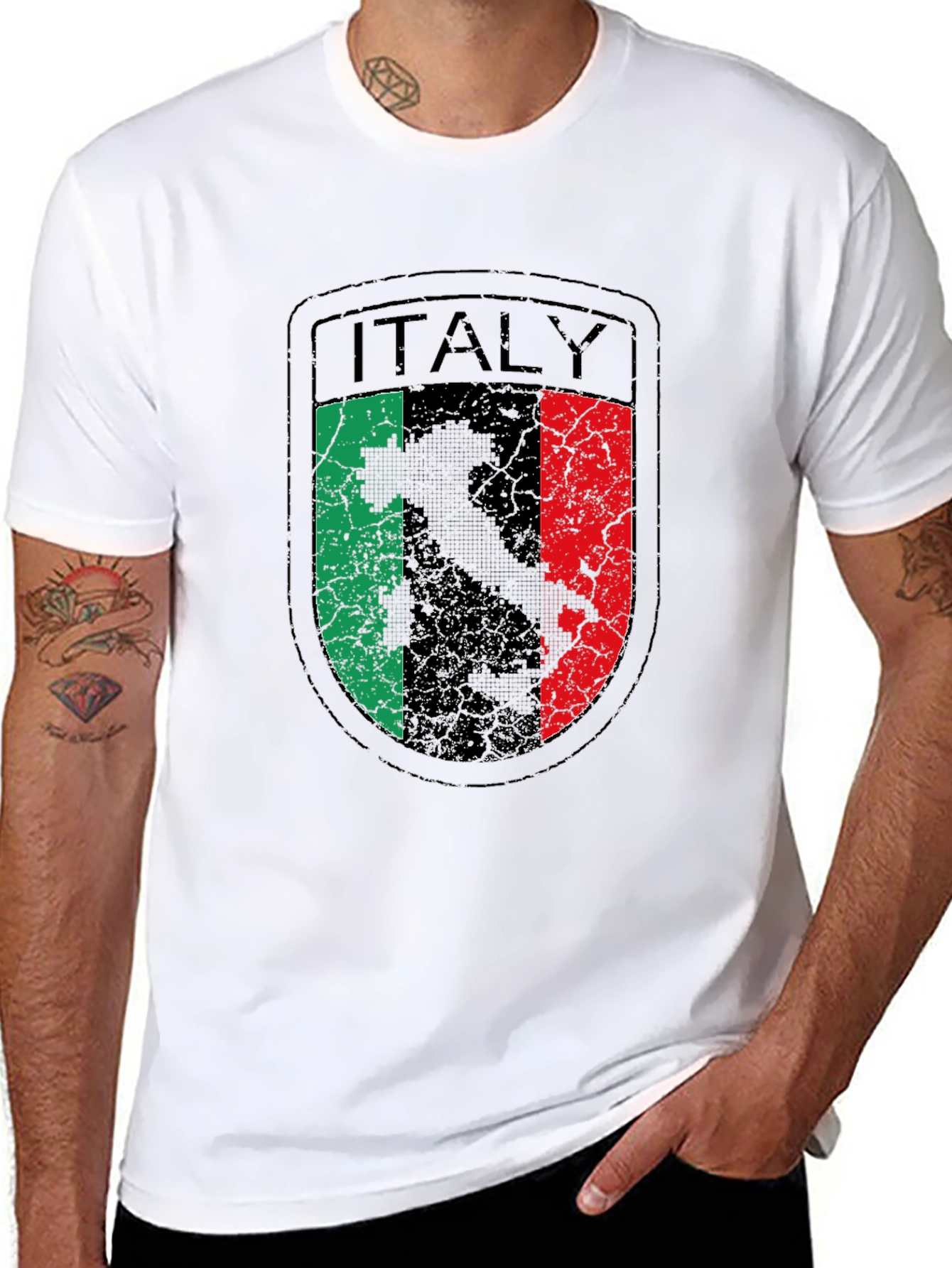 Italy Flag Graphic Tee - Distressed Shield Design