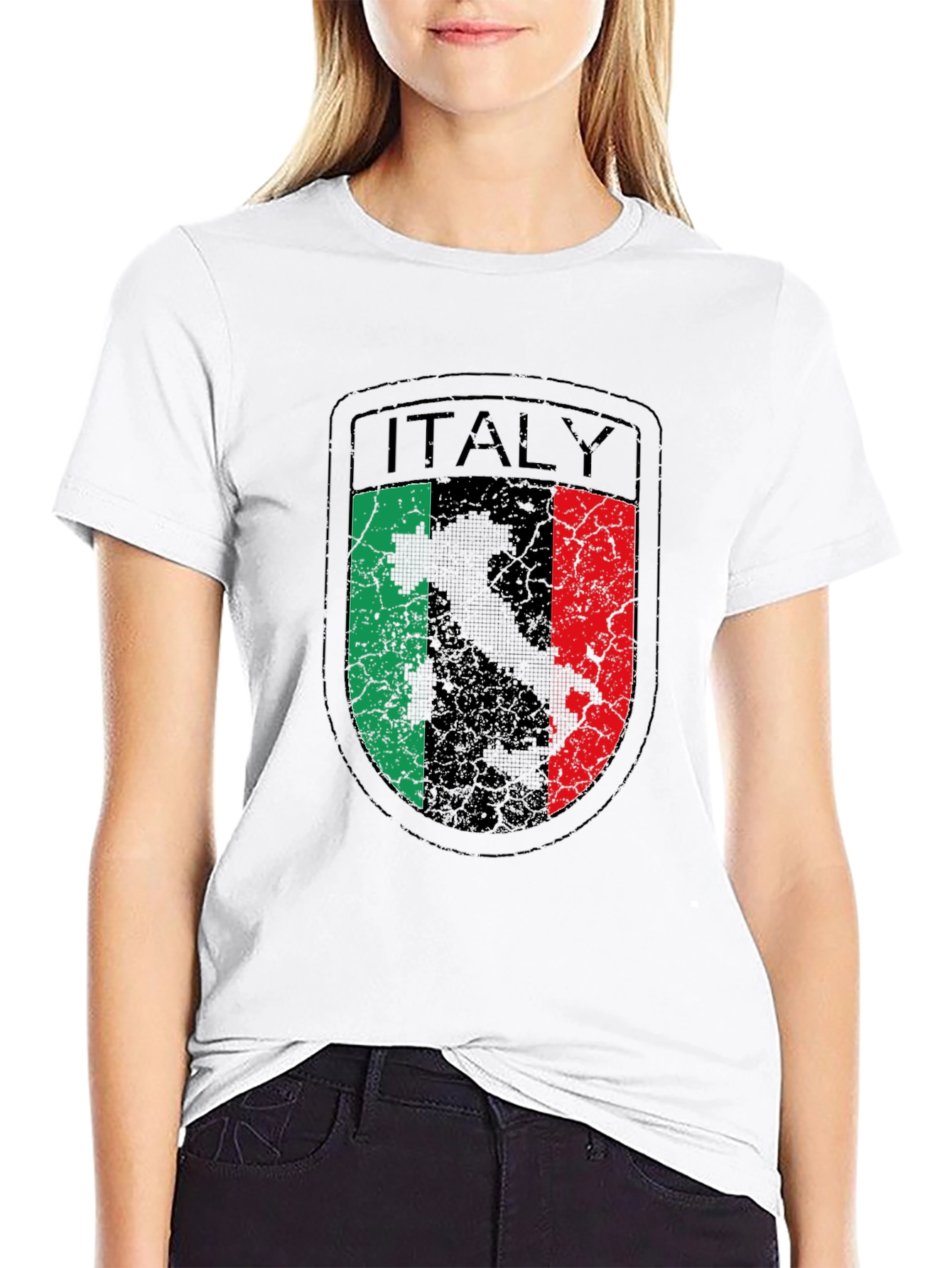 Italy Flag Graphic Tee - Distressed Shield Design