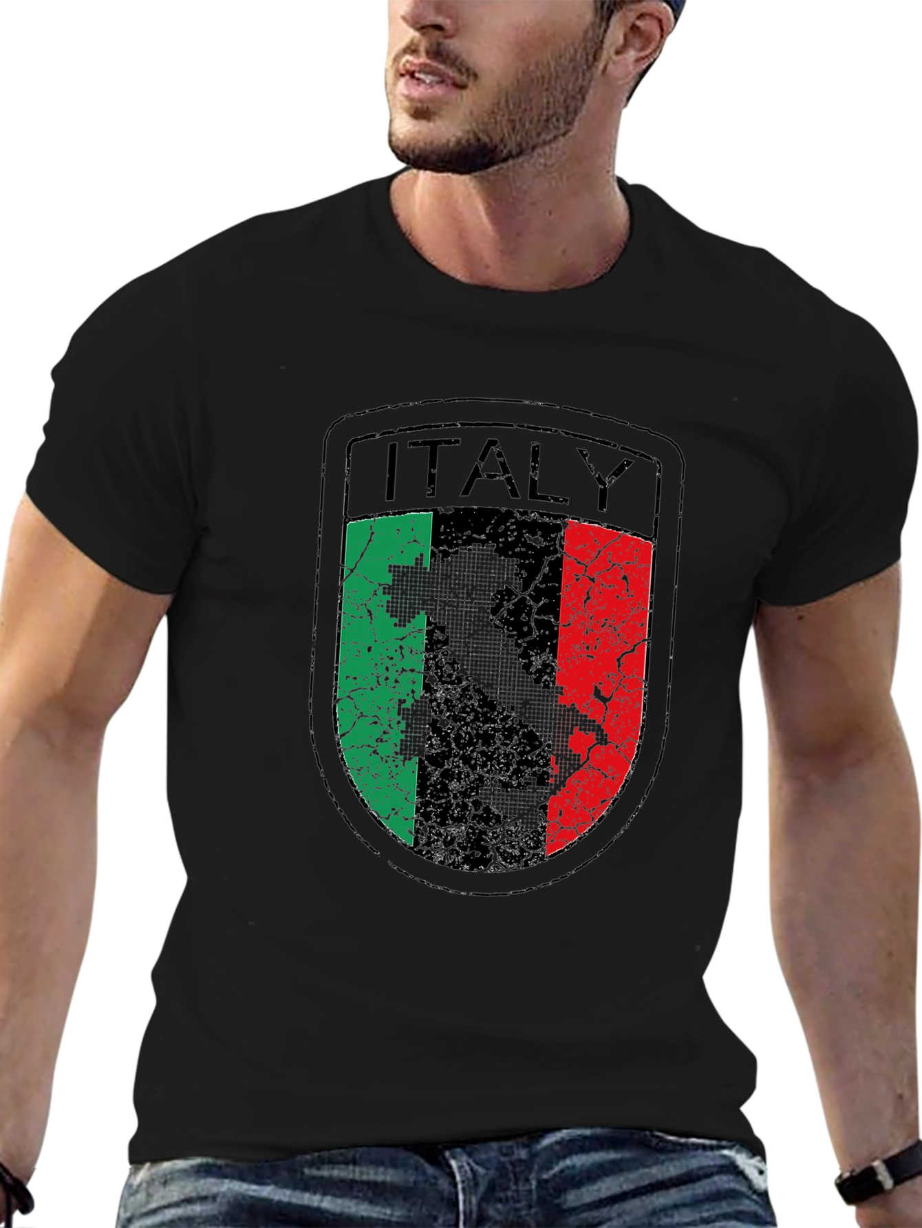 Italy Flag Graphic Tee - Distressed Shield Design