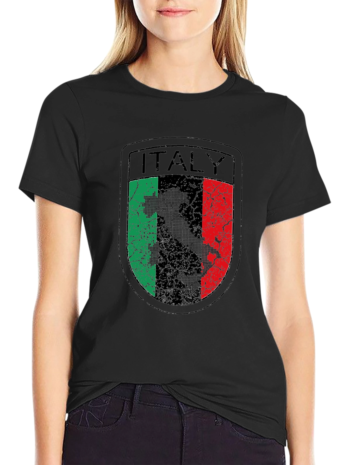Italy Flag Graphic Tee - Distressed Shield Design