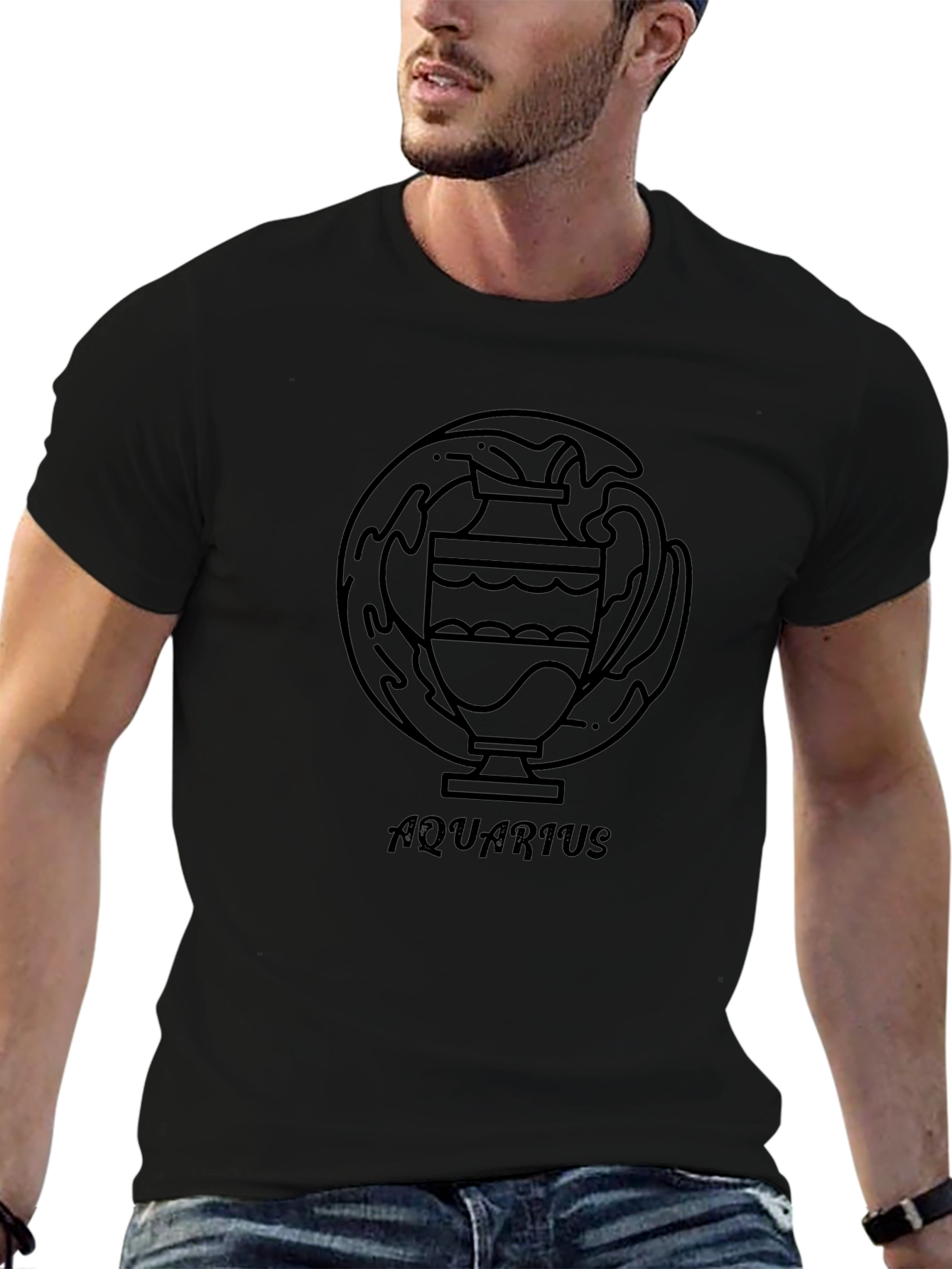Aquarius Zodiac Black Graphic Tee for Men