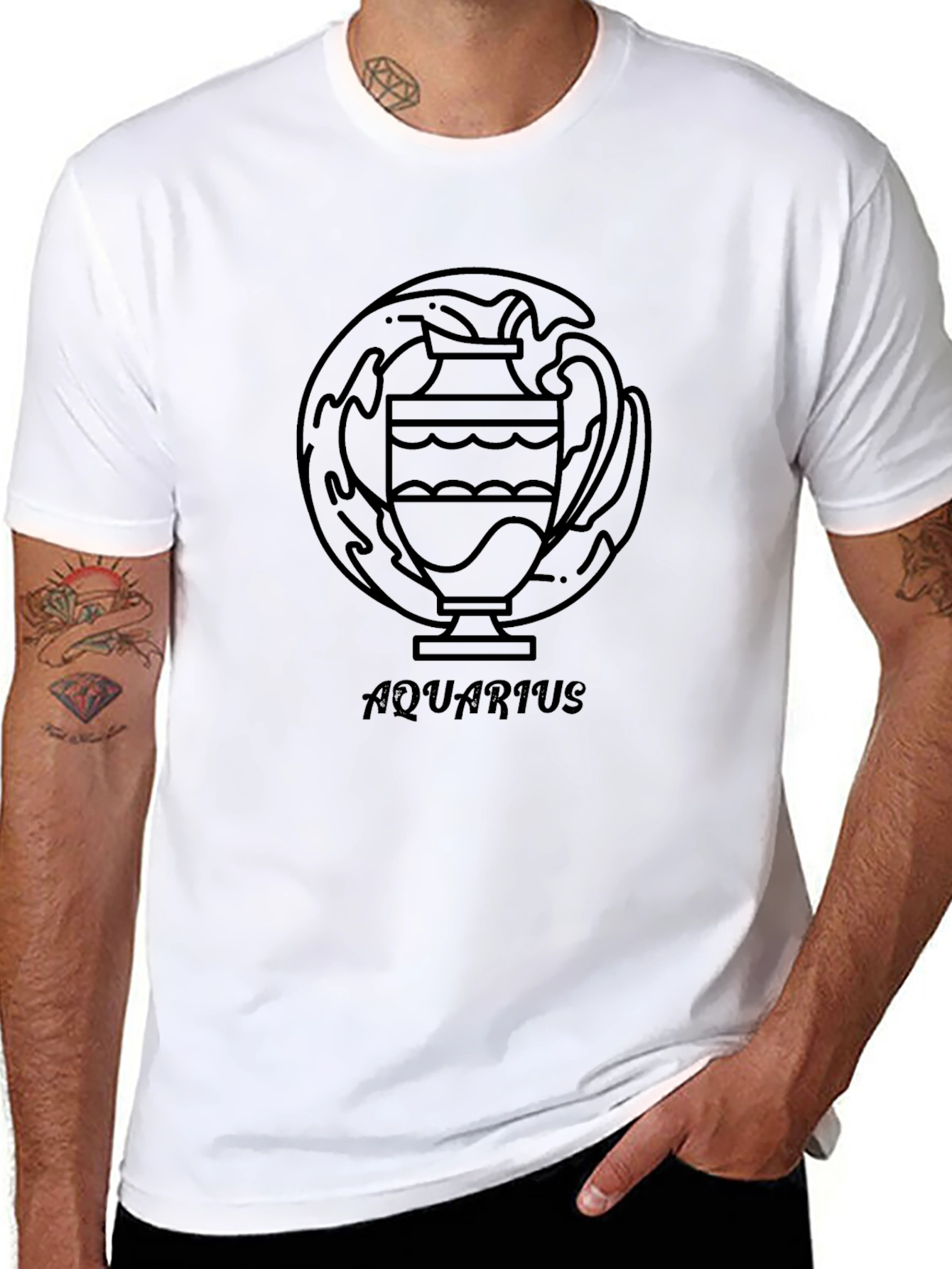 Aquarius Zodiac Black Graphic Tee for Men