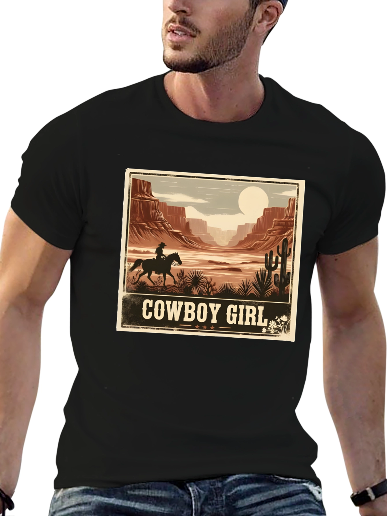 Cowboy Girl Desert Graphic Tee - Western Style