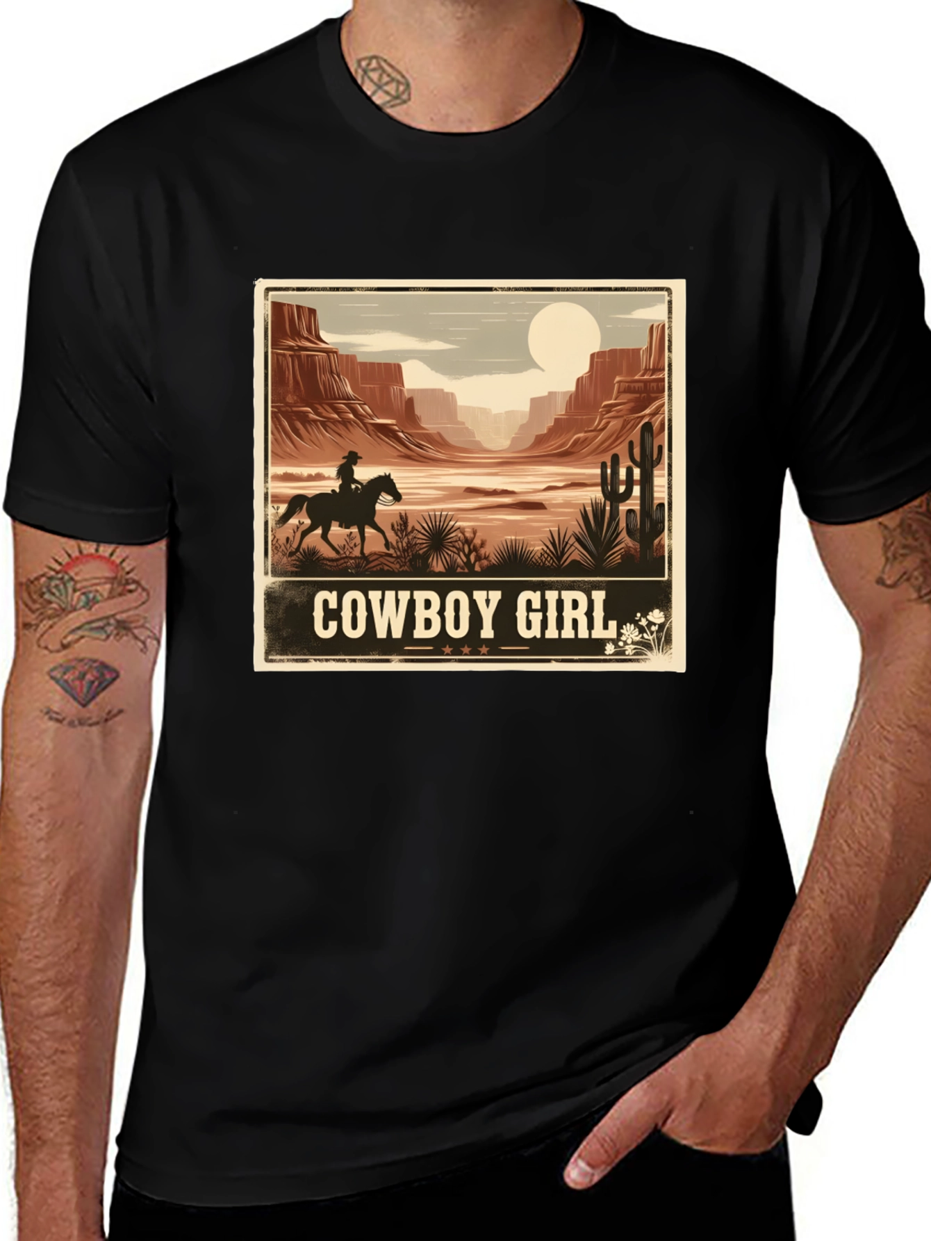 Cowboy Girl Desert Graphic Tee - Western Style