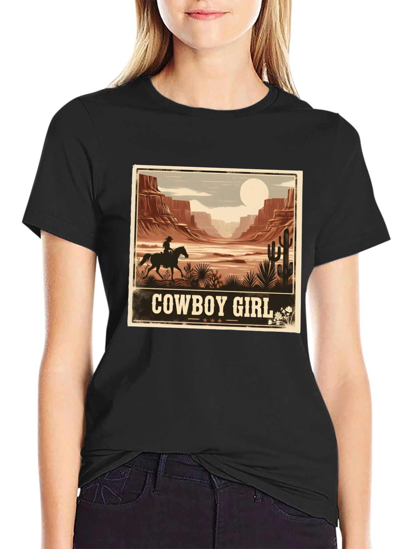 Cowboy Girl Desert Graphic Tee - Western Style