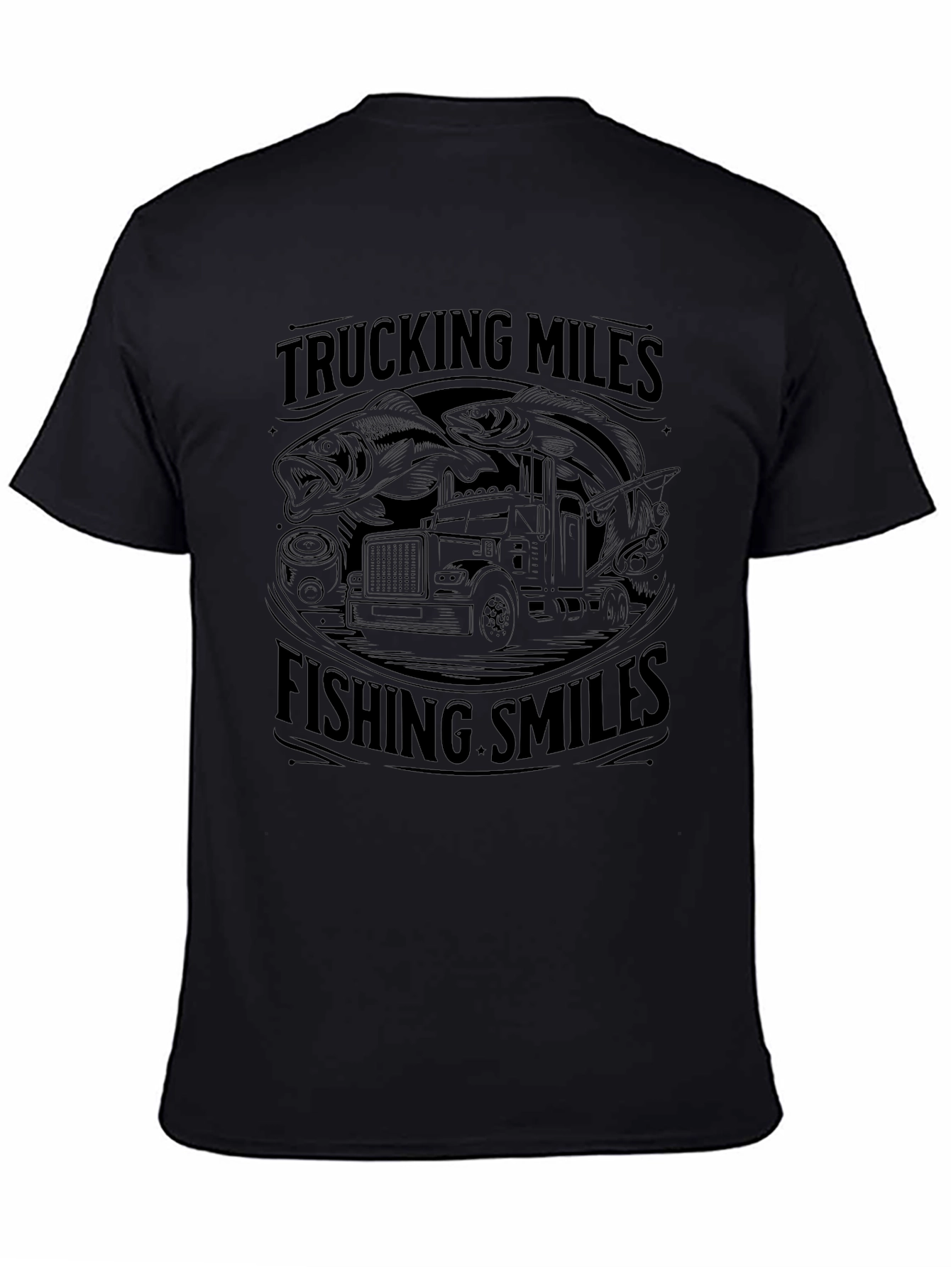 Trucking Miles Fishing Smiles Graphic Tee