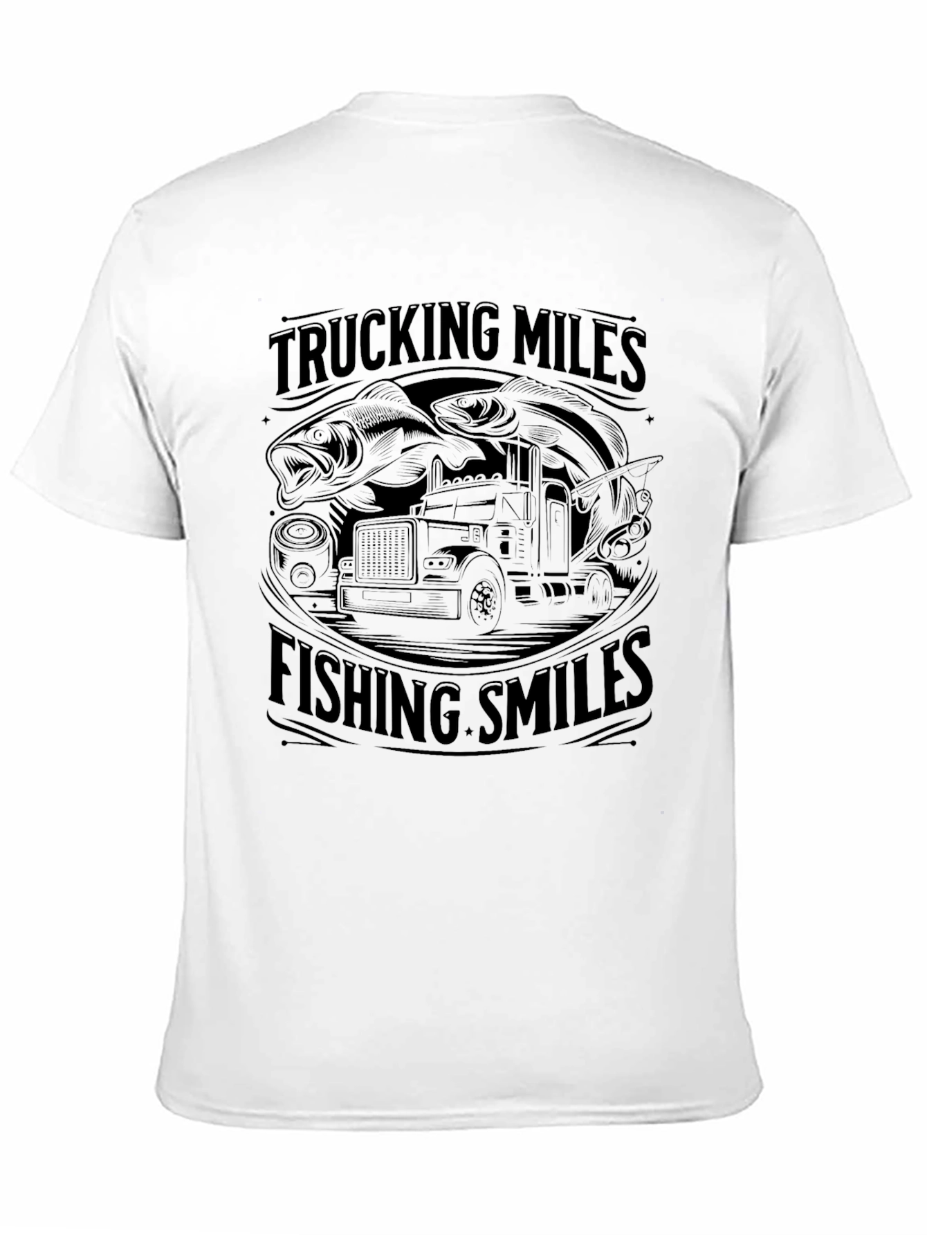 Trucking Miles Fishing Smiles Graphic Tee
