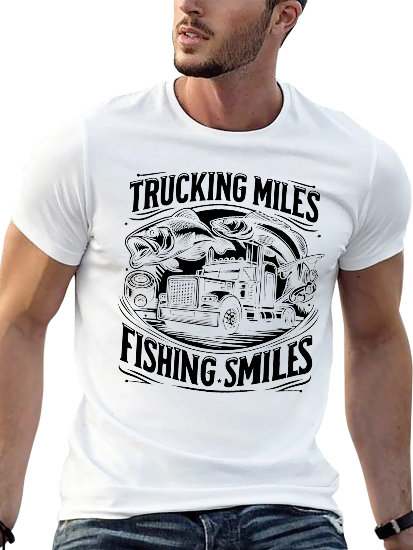 Trucking Miles Fishing Smiles Graphic Tee