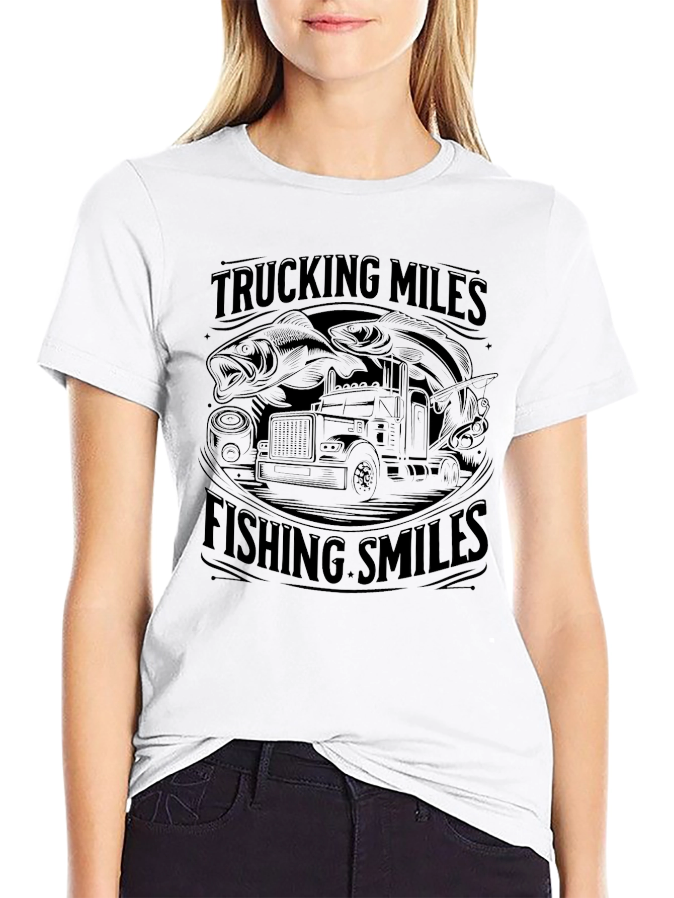 Trucking Miles Fishing Smiles Graphic Tee