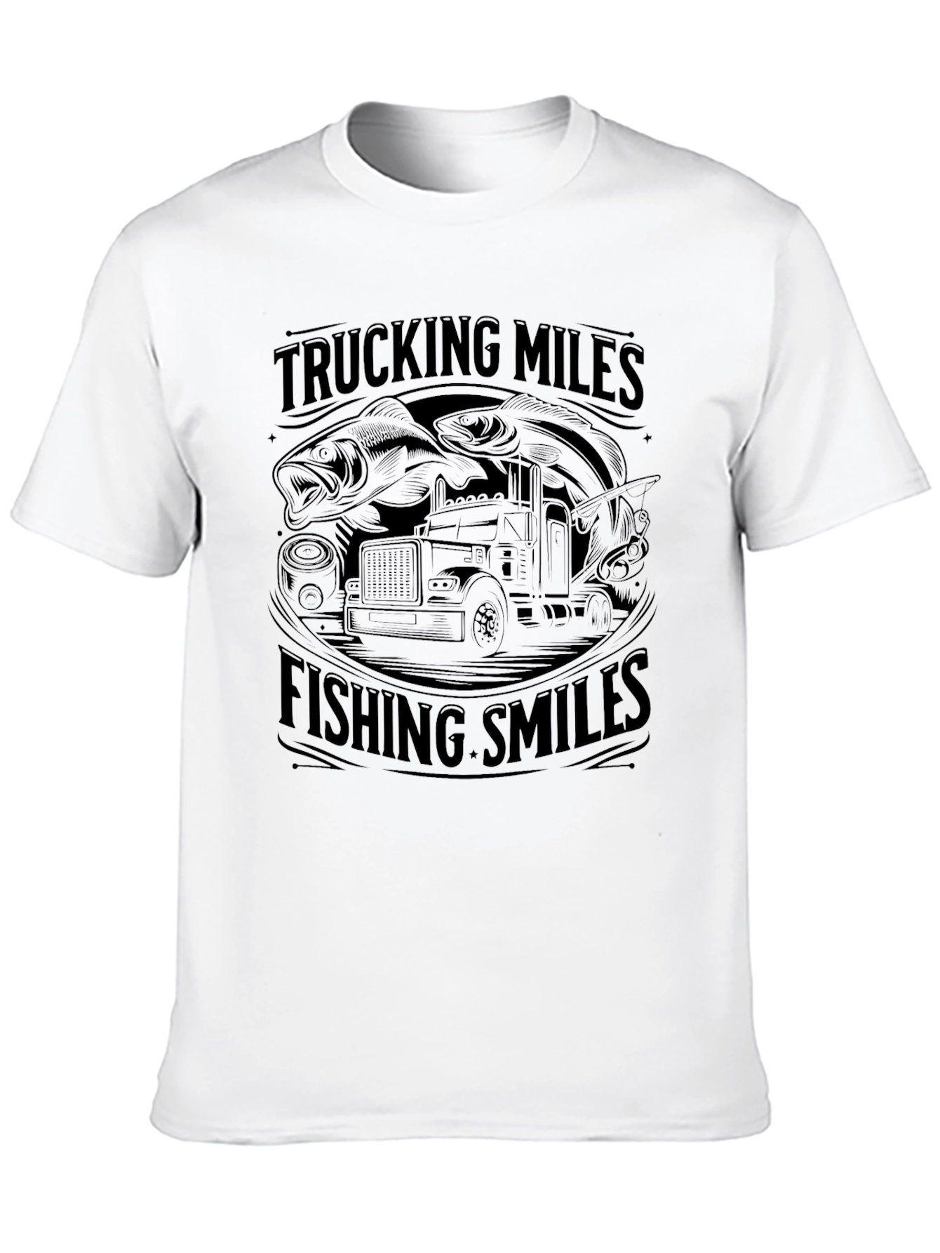 Trucking Miles Fishing Smiles Graphic Tee