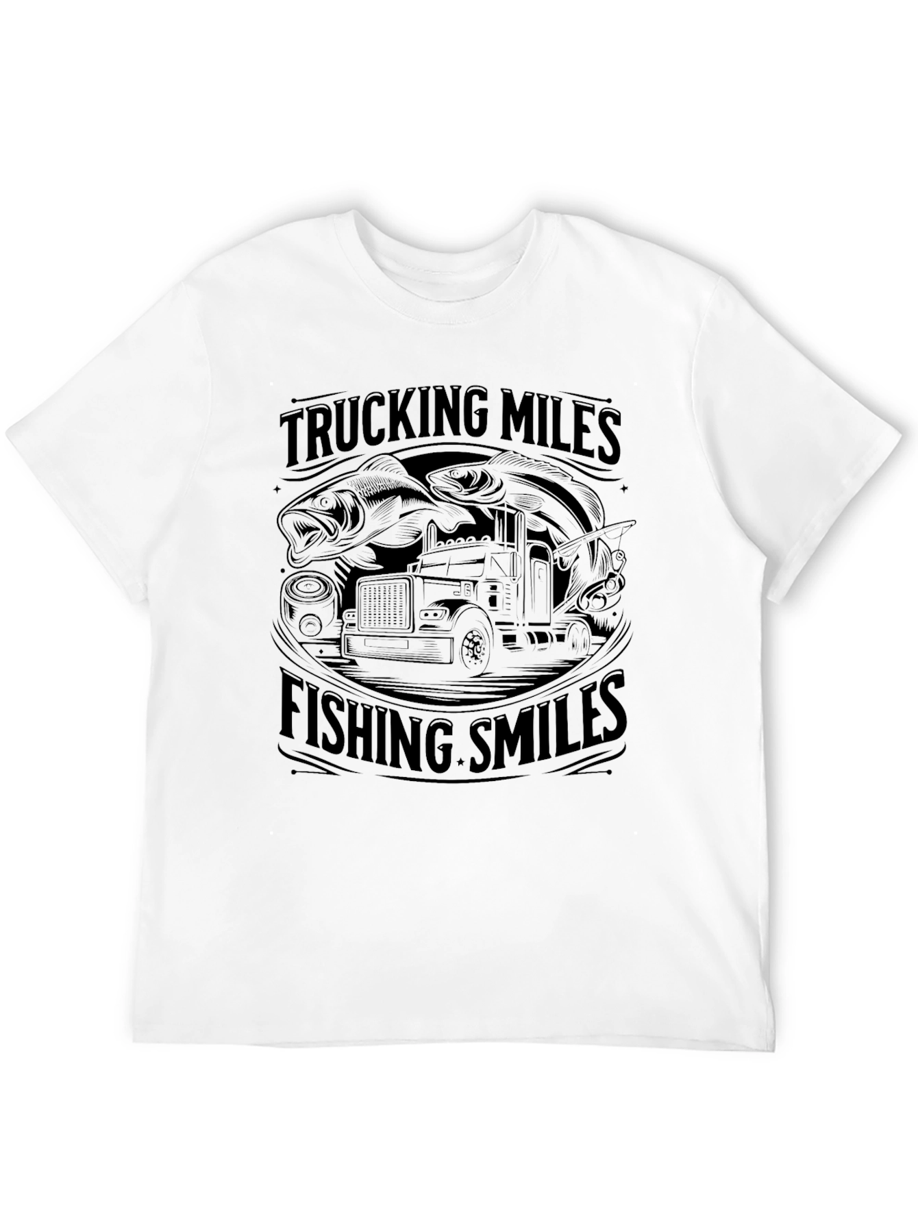 Trucking Miles Fishing Smiles Graphic Tee