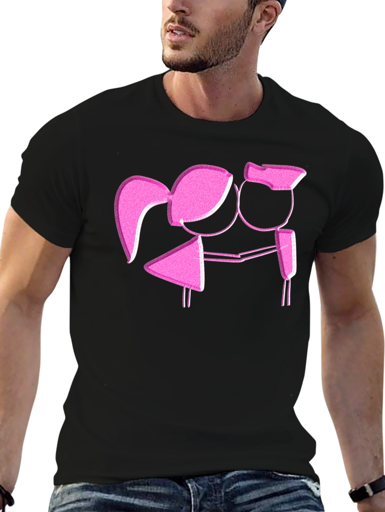 Romantic Stick Figure Couple Graphic T-Shirt